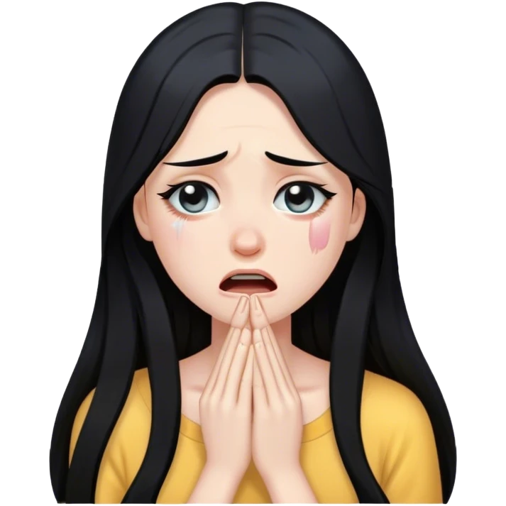 Pale girl with long black hair cry emoji