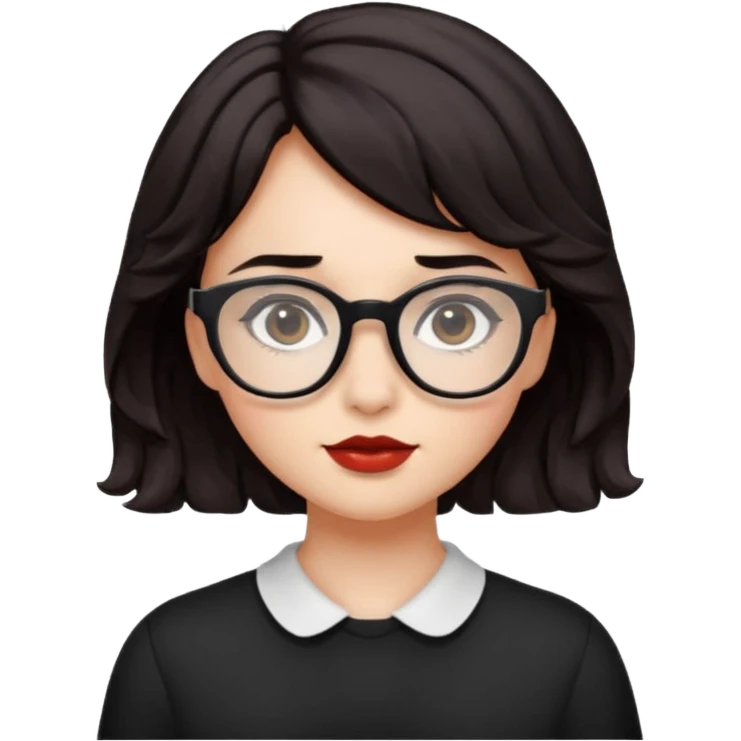 niña con pelo corto ondulado color negro rojiso con lentes negros  emoji