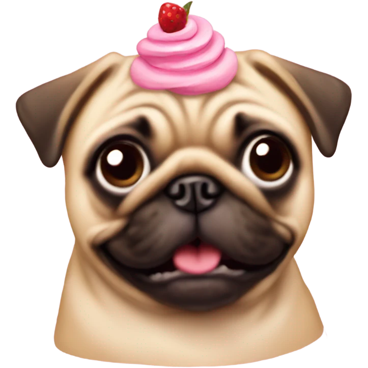 Tan pug eating a cupcake emoji