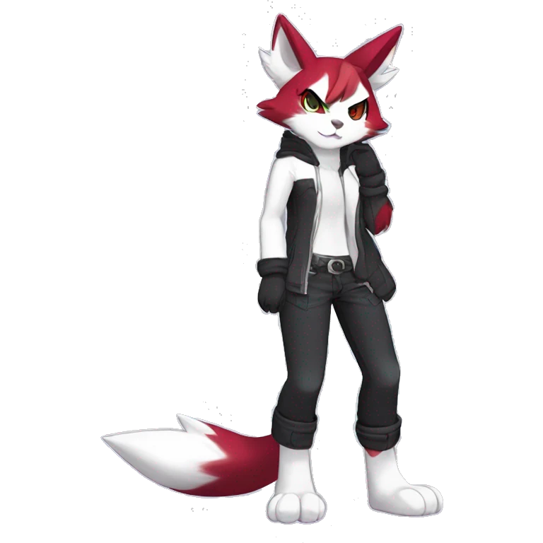 Anthro Dark Beautiful Colorful Shiny Edgy Cool Shy Grumpy FurSona Feline-Zangoose-Fakemon Emo Hair Vtuber Model Full Body emoji