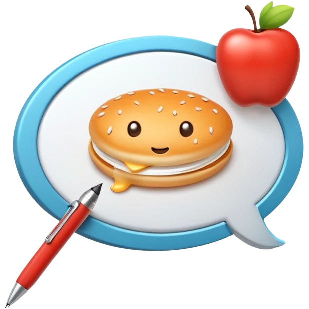 3D icon symbolizing writing a review and sharing opinions, food app context, single object, modern and clean style, soft lighting, isolated, no background emoji