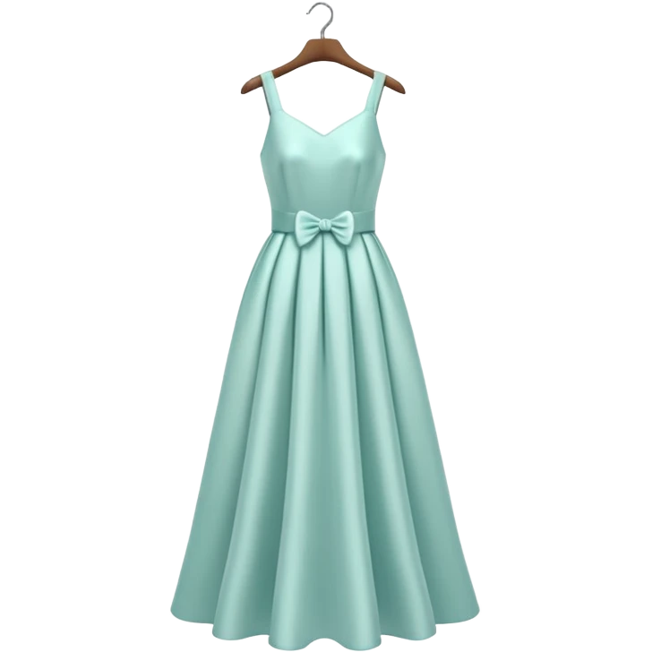 A 3D cartoon long elegant dress neatly displayed on a hanger, soft lighting, smooth fabric texture, Memoji-style rendering. emoji