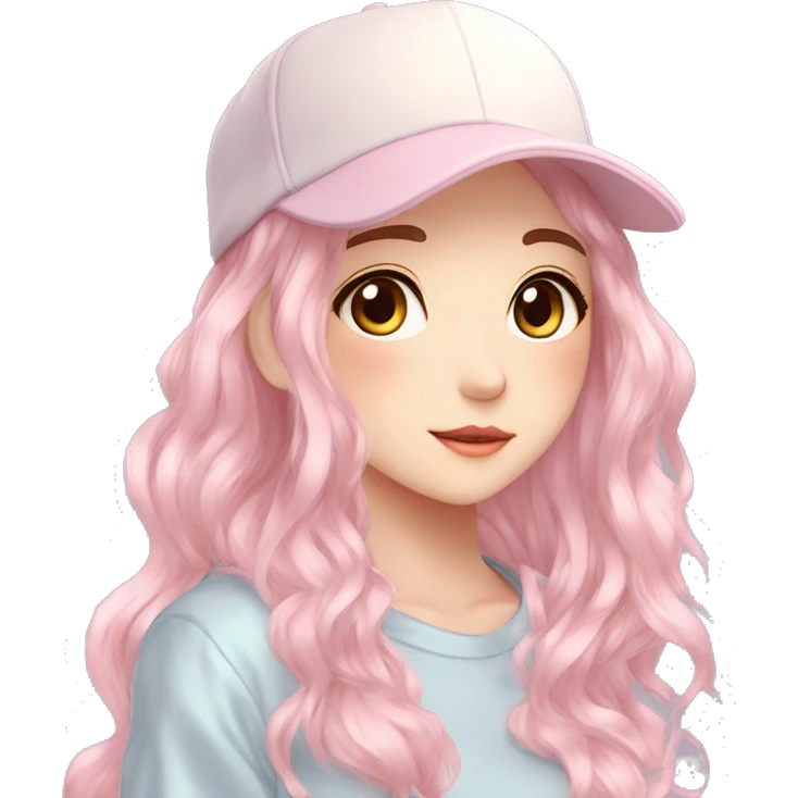Gorgeous pastel anime girl with blushing face and hair garnitures and pretty hair and a cap aesthetic trending style emoji