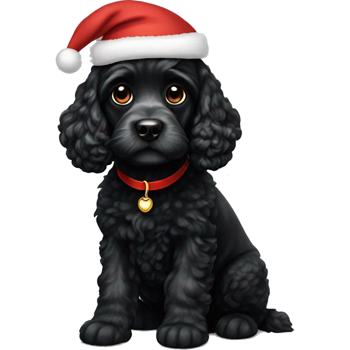 Black cockerpoo wearing santas hat  emoji