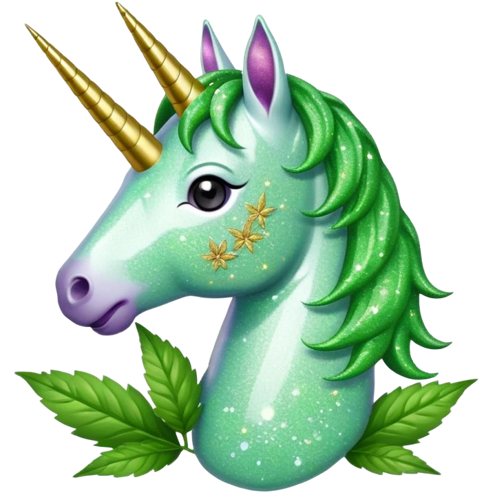 Glitter unicorn eats  Weed leafs emoji