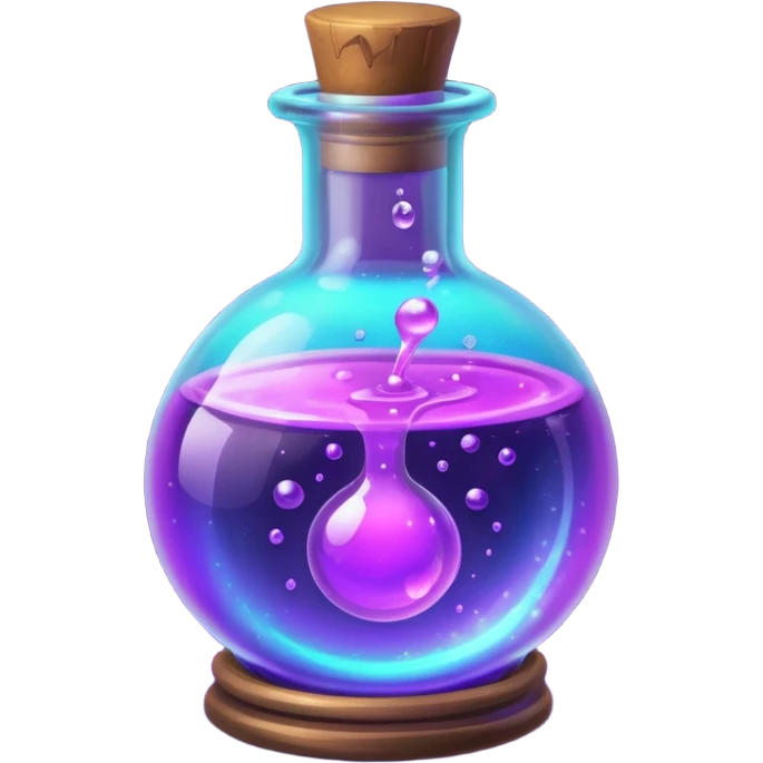 glowing neon magic potion, in a round glass bottle  emoji