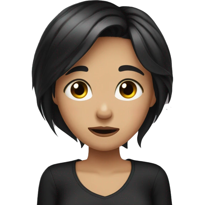Girl with black hair with a black shirt, crying on her pillow bed ￼ emoji