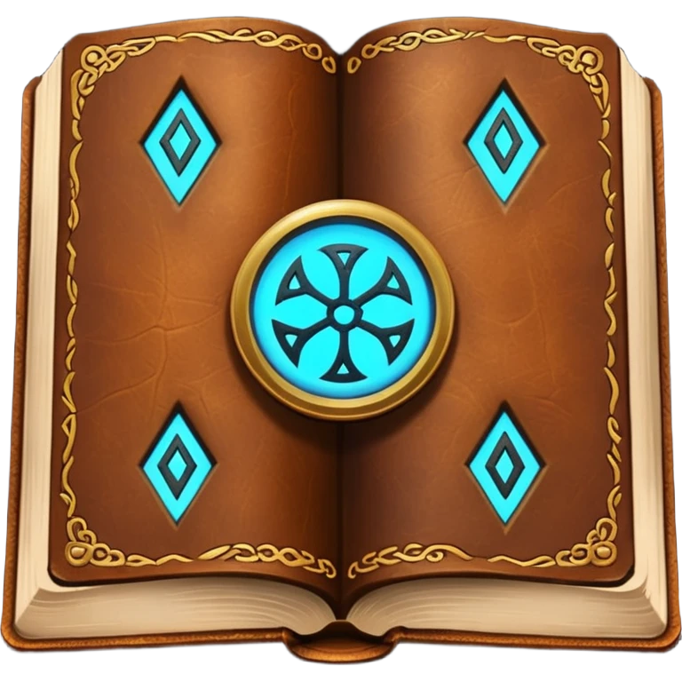 Spell Book – Old leather book with glowing runes and bookmarks emoji