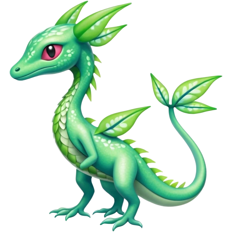 Sparkly White And Green Natural Flowery Colorful Grovyle-Salandit-Celebi-Fakémon-hybrid-creature (full body)  emoji
