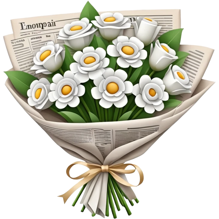 White Flower bouquet wrapped with a news paper  emoji