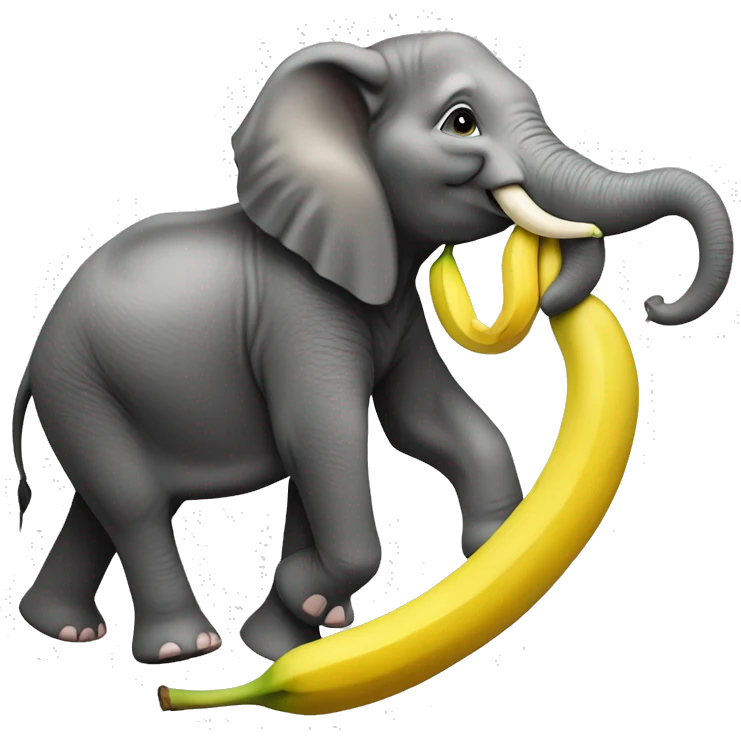 Girl riding an elephant eating a banana and the elephant trunk is trying to get the banana  emoji