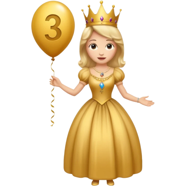 queen wearing dress, holding balloon in shape of number 3 emoji