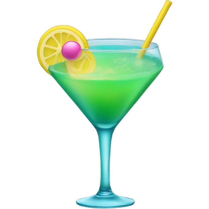 Bluish green cocktail with pink and yellow emoji