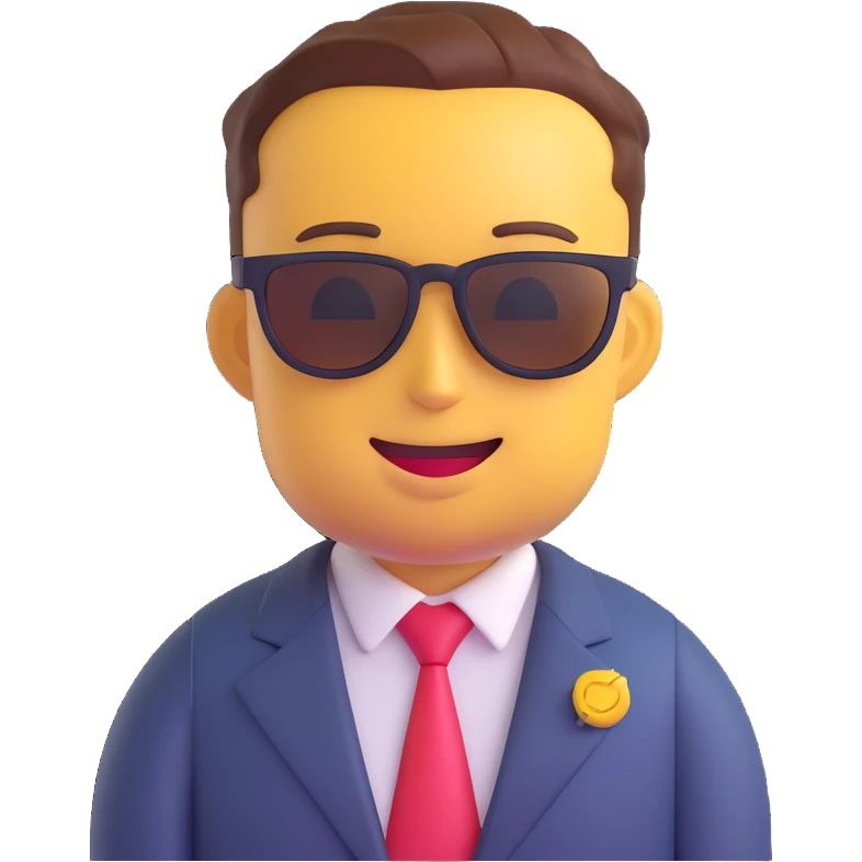 Elon Musk emoji with sunglasses, confident grin emoji
