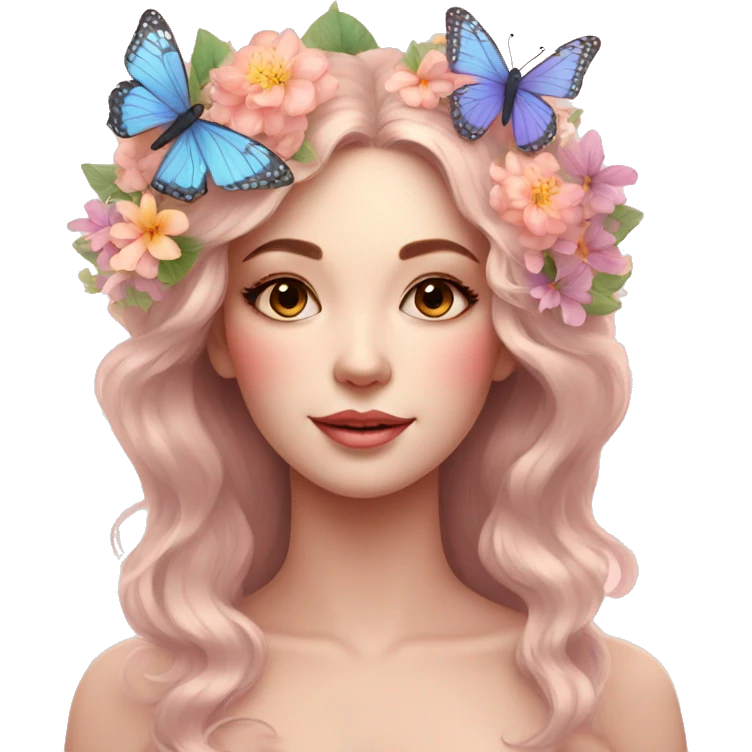 Gorgeous pastel lady with flowers and butterflies emoji
