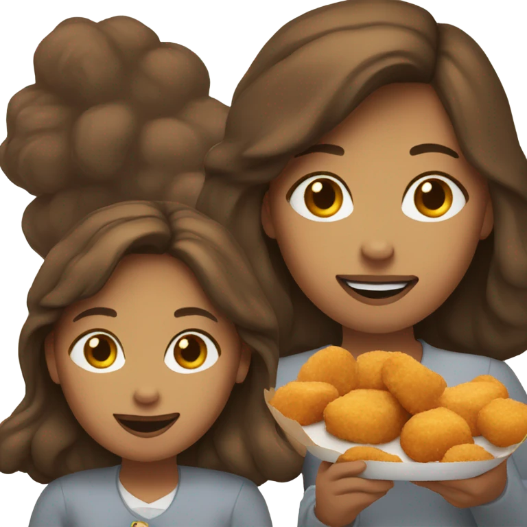 Brown haired girl eating chicken nuggets emoji