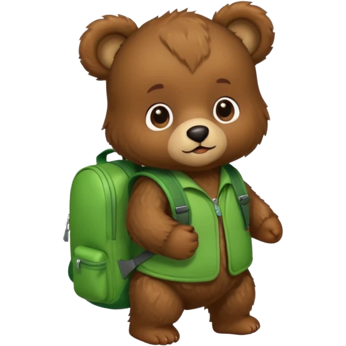 baby bear wear green backpack emoji