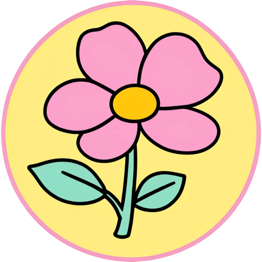 pink flower chalk with round leaves, yellow middle emoji