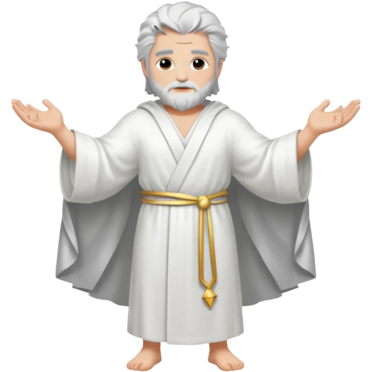 fullbody silverhair god ZEUS, white robe over shoulder, armsdown emoji