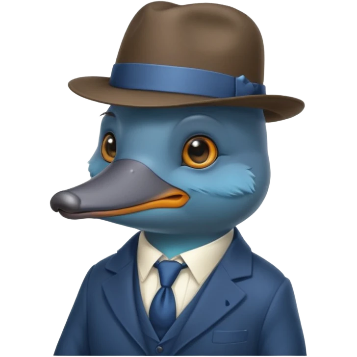 cute blue platypus with a detective hat and monocle on his eye, no  hands, looks like a platypus but blue, the hat and suit are not blue emoji