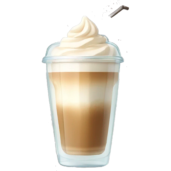 Ice latte in aesthetic minimalistic transparent glass  cup with  emoji