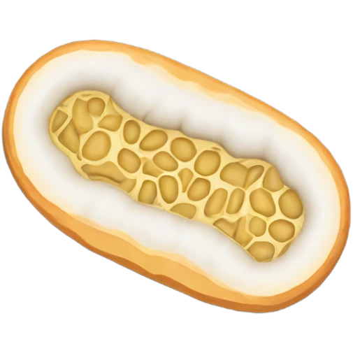 a mitochondrion shown as a cross-section: an oval shape with a smooth outer membrane and a visible inner membrane folded into wavy cristae. emoji