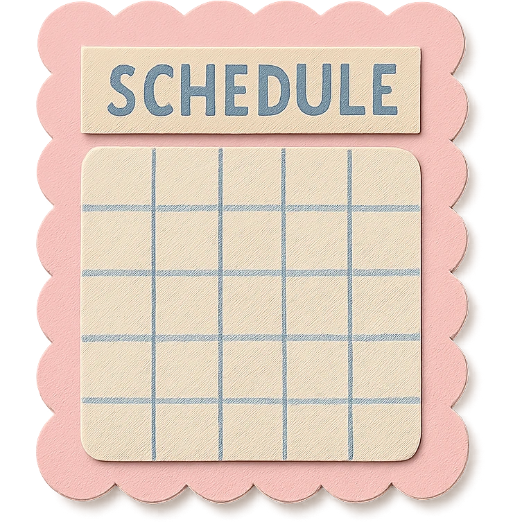 soft pastel minimal daily schedule grid with cute borders, with a pink scalloped border emoji