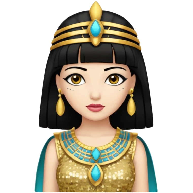 Cleopatra with black hair gold sequin outfit emoji