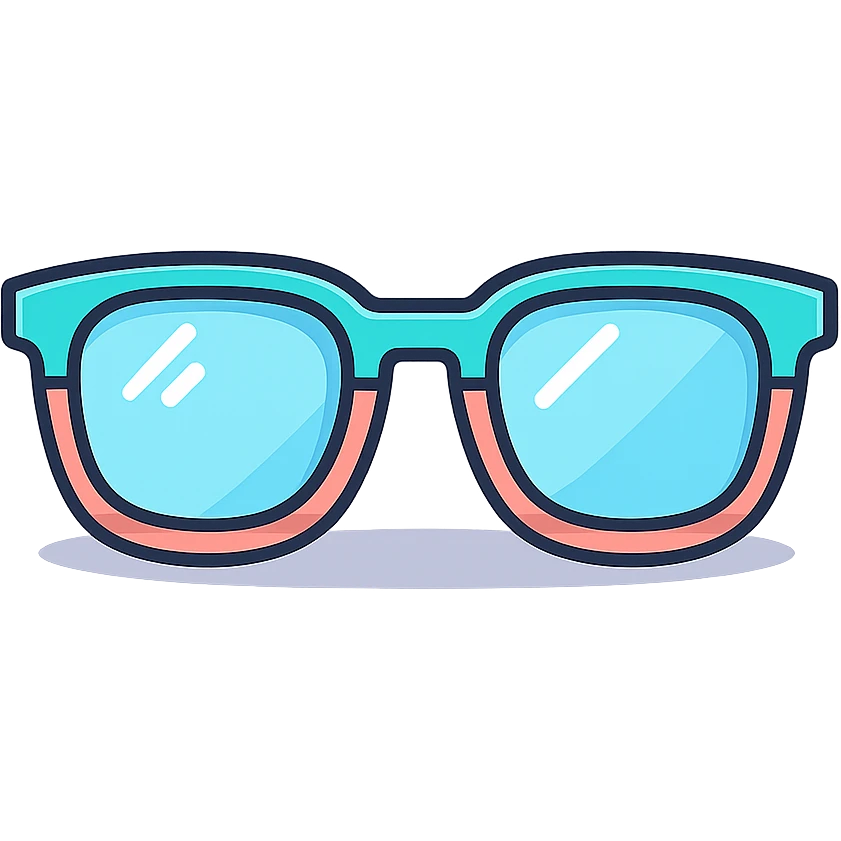 stylish eyeglasses for vision with diopters, geometric frame, front view, vector look with shadows and glare, detailed shading, thin clean outlines, pastel palette, Japanese pop art, sticker look, highly detailed, transparent background emoji
