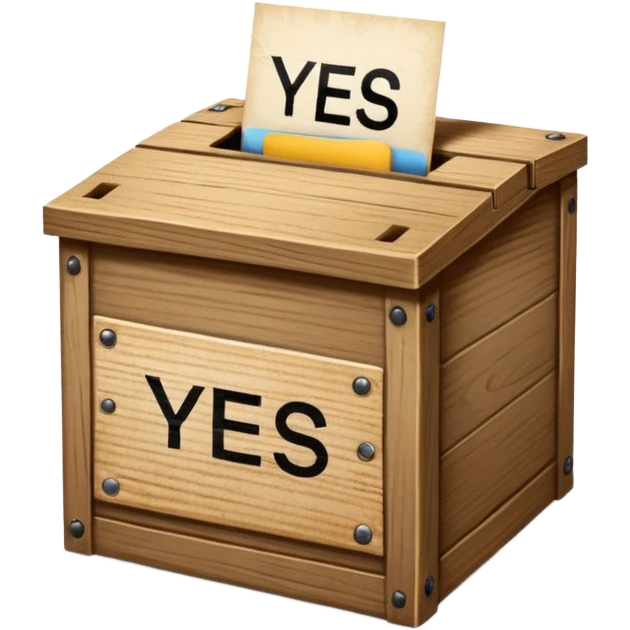 Vote box with "yes but" aber' written on the front and paper entering the top slot emoji