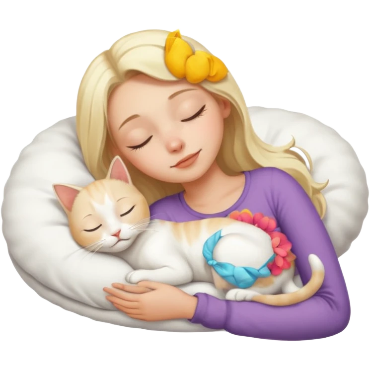 blonde girl with 
White gato sleep emoji