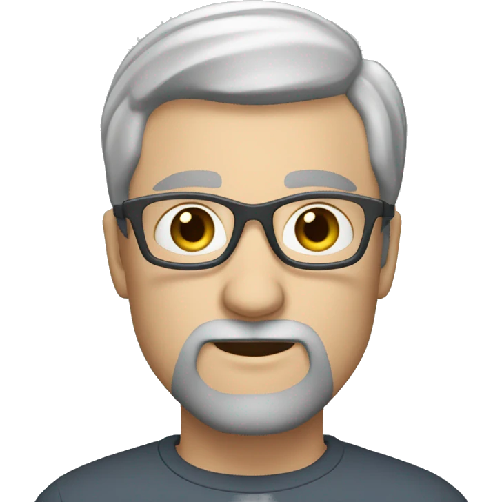 slightly bald white man with dark gray goatee blue eyes dark gray hair silver glasses emoji