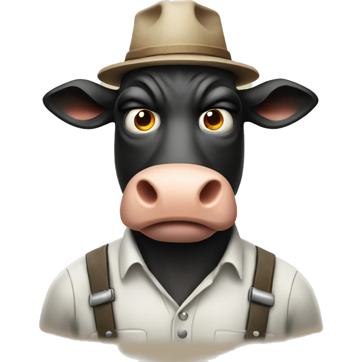 a suspicious cow and angry farmer  emoji