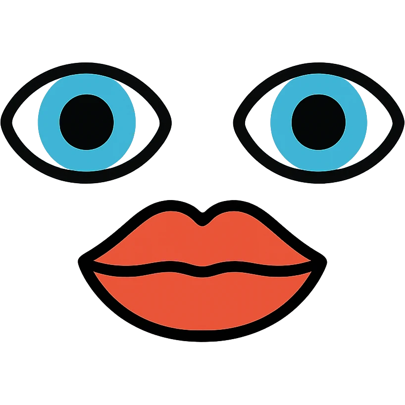 A symmetrical face with two large eyes and a pair of lips in the middle, arranged in a row (👁️👄👁️) emoji
