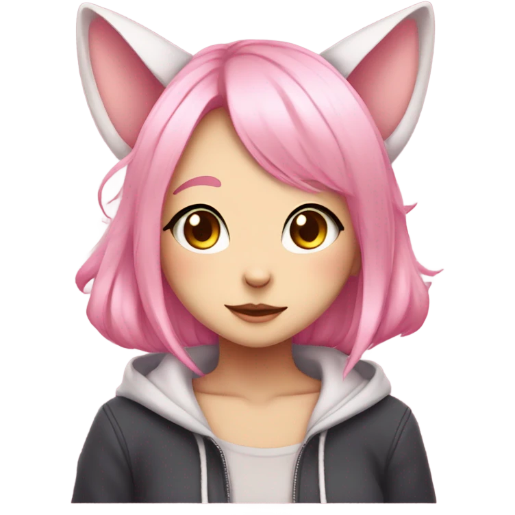 anime cat girl with pink hair blushing emoji