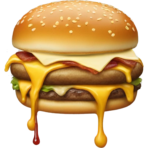 A bacon cheeseburger with drippy cheese emoji