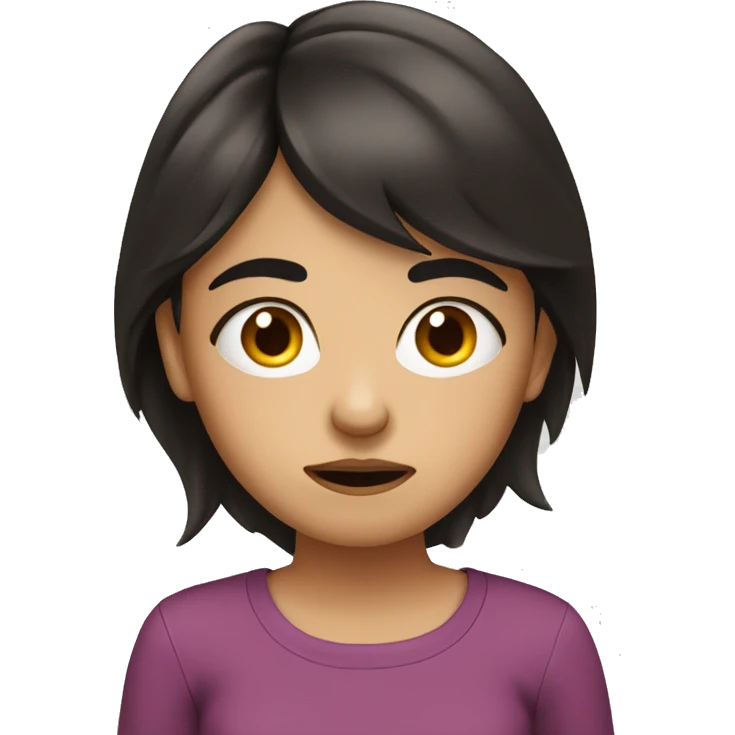 medium tone dark haired girl making puzzled face wearing emoji
