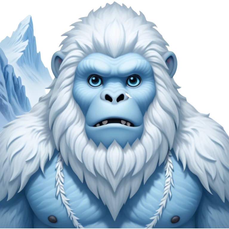 Cinematic Noble Yeti Portrait Emoji, Grand and enigmatic, with a towering, snow-dusted figure in pristine whites and cool blues, exuding ancient, mystical wisdom and stoic majesty, simplified yet exquisitely detailed with frosty textures, glowing with a gentle, icy outline that captures the awe-inspiring presence of a guardian of the frozen wilds! emoji