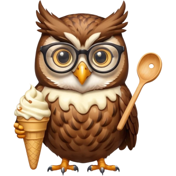 owl wearing glasses eating ice cream emoji