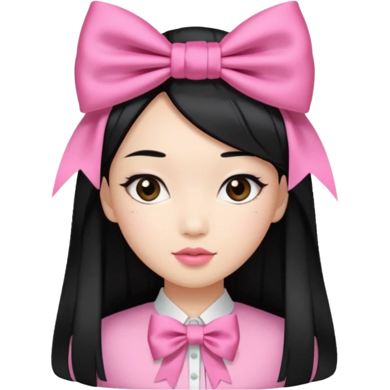 Asian girl with straight black hair and coquette bow on hair emoji