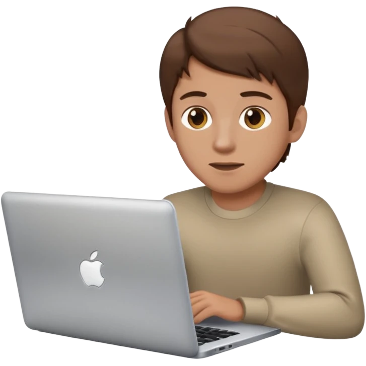 memoji of a man with a laptop in front, apple-style,modern,brown hair light skin ton and natural emotion emoji