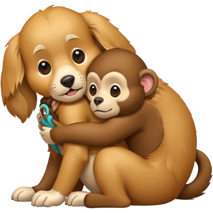 Golden retriver dog hugging a monkey emoji