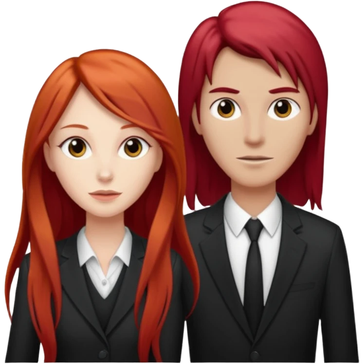 Mujer flaca con cabello largo color rojo color de piel blanca, hombre de color medio moreno con cabello color negro, flaco emoji