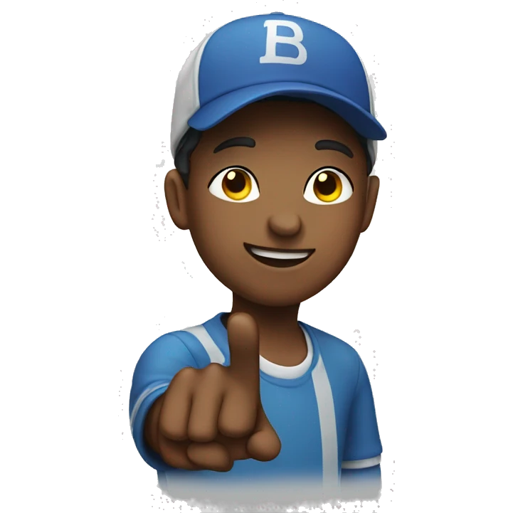boy in ball cap pointing emoji