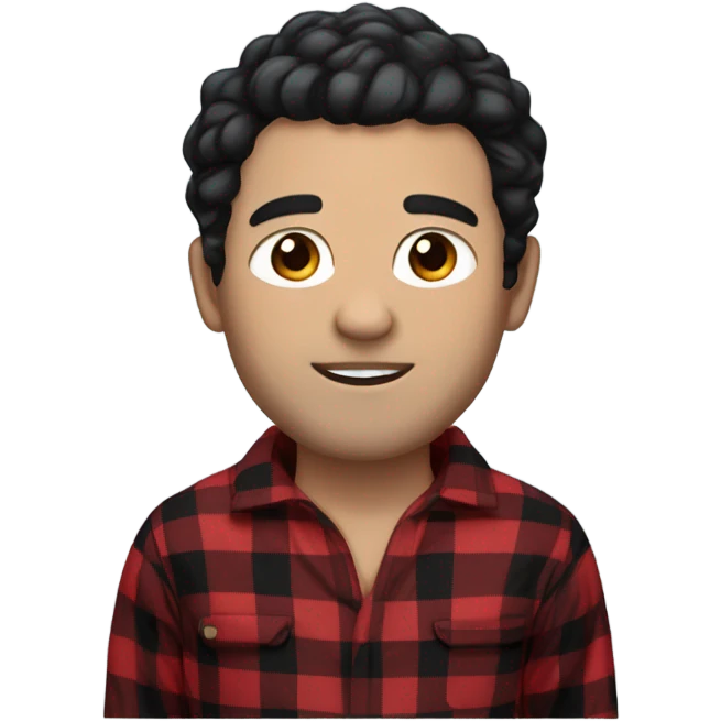 White Man with black hair and brown eyes wearing red and black buffalo plaid pjs emoji
