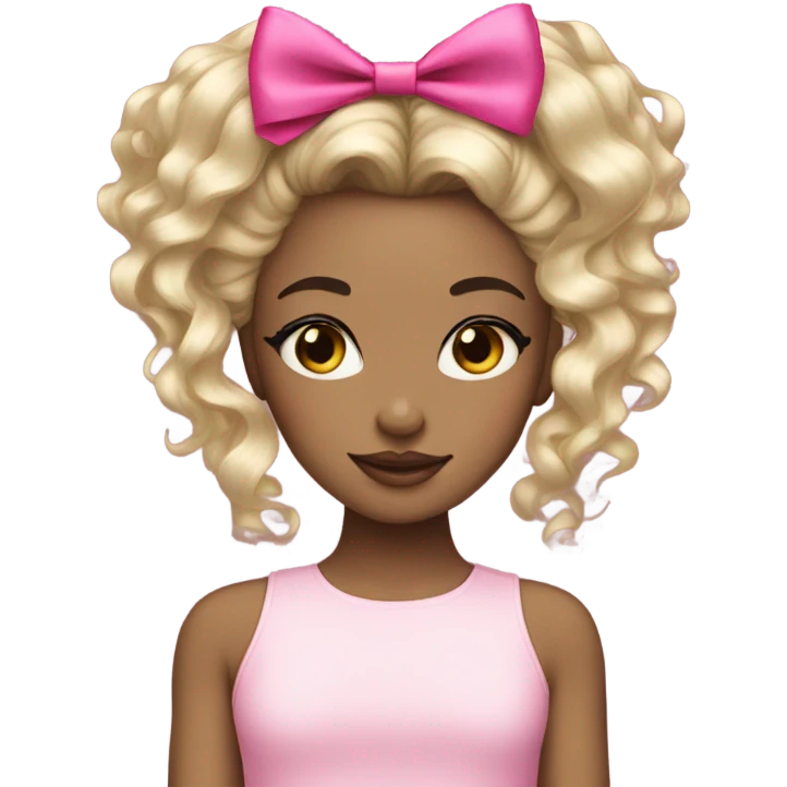 girl with dark roots blonde balyage with pink bow coquette  emoji