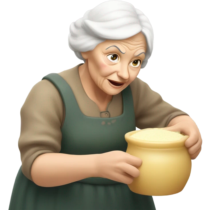 Old Caucasian lady white hair butter churning emoji