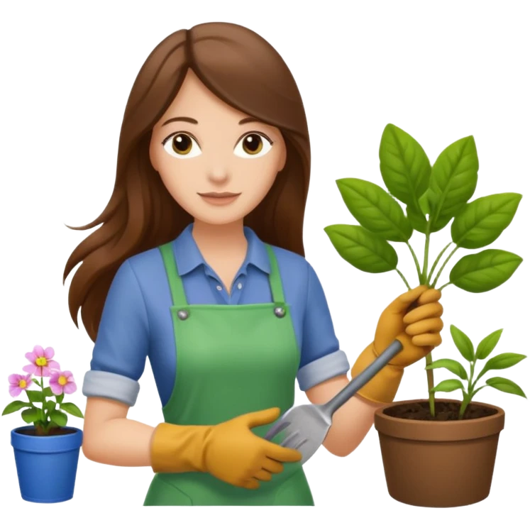 waves long brown hair white  woman Gardening emoji