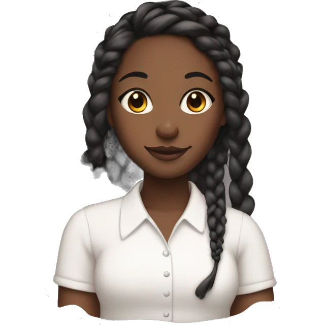 black girl with knotless braids and blush and mascara wearing a white shirt emoji