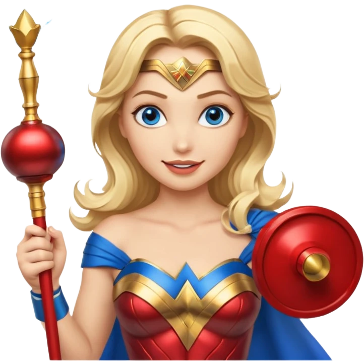 Blonde blue eyes Wonder Woman holding bell and baton  emoji